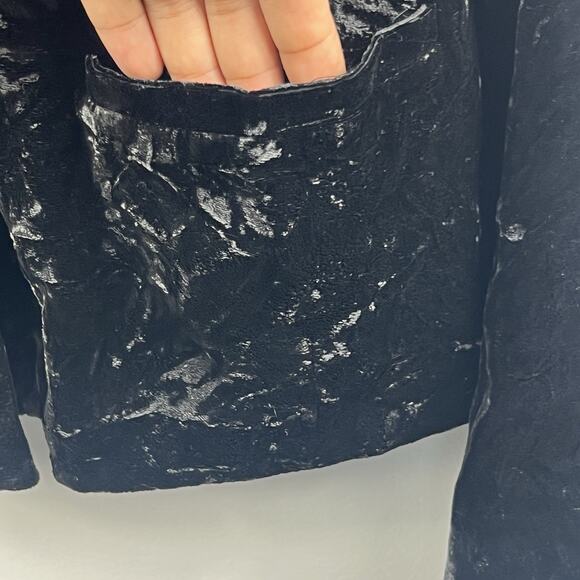 Eileen Fisher Black Crushed Velvet Silk Blended Blazer Jacket Size L - Picture 4 of 8